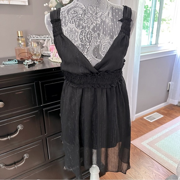 Vintage Jordache Y2K Black Babydoll Tunic Top Metallic Juniors Size Large - Picture 15 of 15